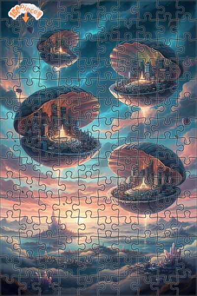 Teona Ahşap لغز خشبي مكون من طبقتين على شكل مدينة في السماء من شركة كاشلز، 15...