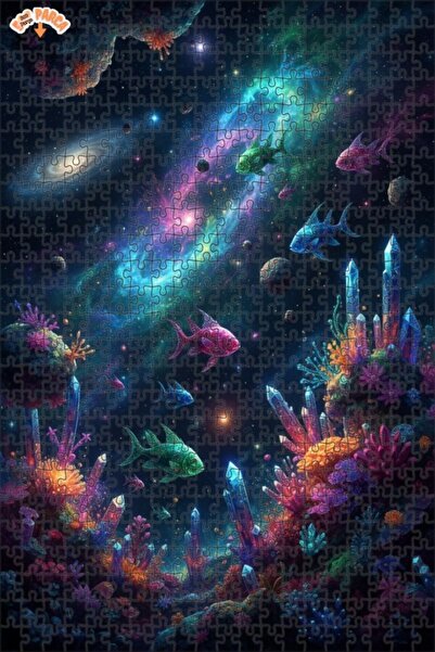 Teona Ahşap Galactic Sea Creatures Oil Painting Lookalike Double-Layer Framed...