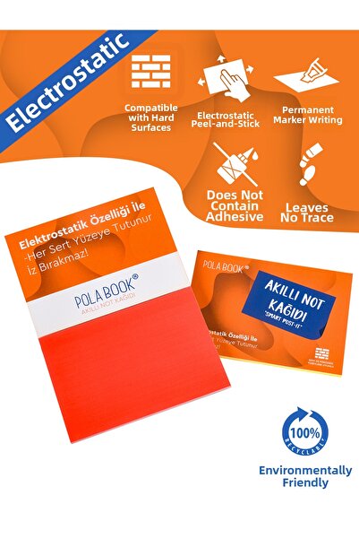 POLABOOK ورق ملاحظات ذكي - 7×10 سم 50 ورقة - أحمر - لاصق غير قابل للالتصاق