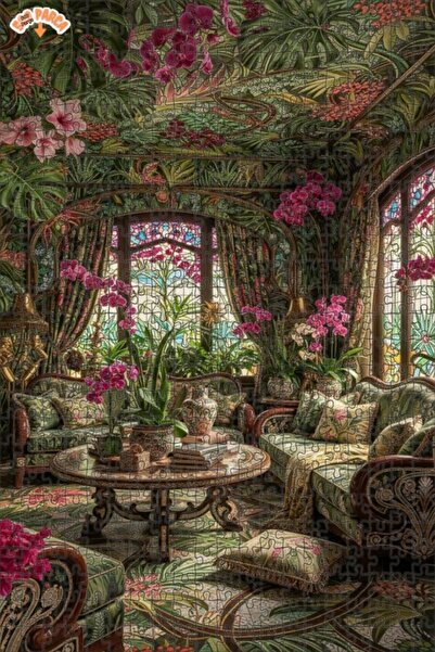 Teona Ahşap Magical Forest Pavilion Oil Painting Look Double-Decker Framed Wo...