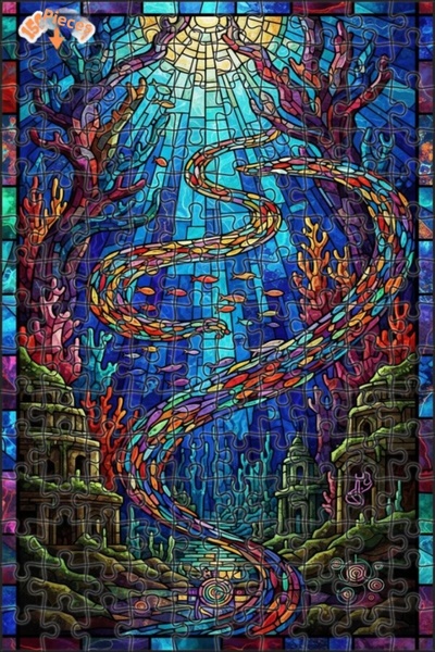 Teona Ahşap لغز خشبي ملون بتصميم زجاجي ملون يشبه الأحلام تحت الماء، لغز خشبي ...