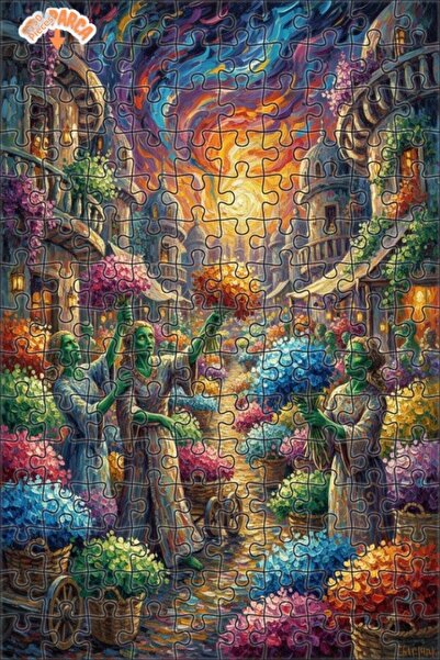 Teona Ahşap Green Women Flower Market Oil Painting Look Wooden Puzzle 150 Pie...