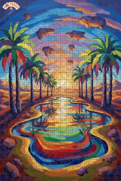 Teona Ahşap Magical Sunset Palm Tree Double Layer Framed Wooden Puzzle 500 Pi...