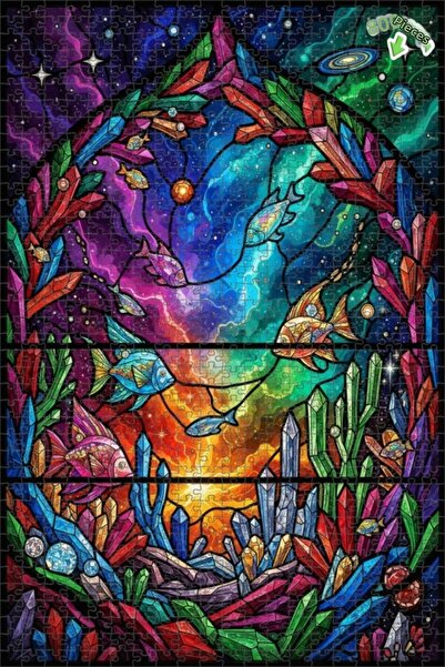 Teona Ahşap عالم الخيال، أسماك كريستالية، زجاج ملون، لغز خشبي ذو طبقتين، 800 ...