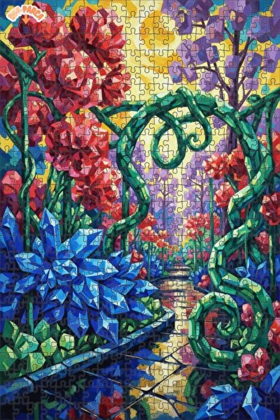 Teona Ahşap لغز خشبي مؤطر ذو طابقين بمظهر حديقة كريستالية ملونة بالزيت 500 قط...