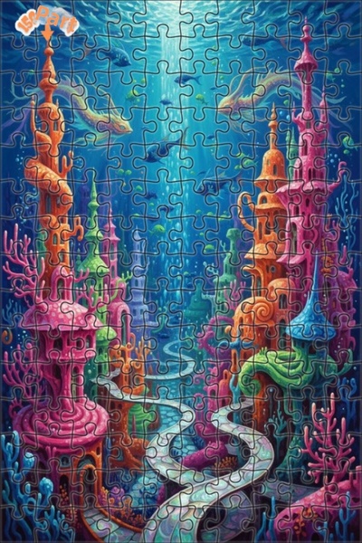 Teona Ahşap Dream Underwater City Oil Painting Lookalike Double Layer Framed ...