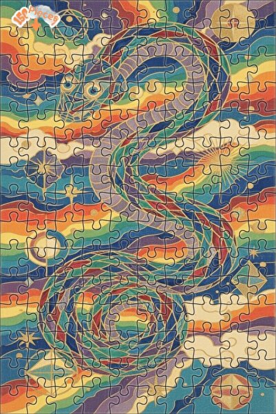 Teona Ahşap Rainbow Snake Mosaic Art Double Layer Framed Wooden Puzzle 150 Pi...
