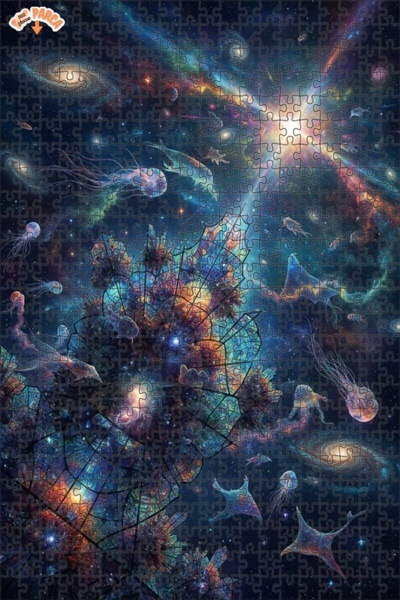 Teona Ahşap Cosmic Sea Creatures Oil Painting Lookalike Art Wooden Puzzle 500...