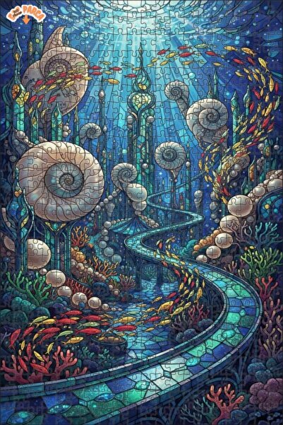 Teona Ahşap Magic Sea City Mosaic Art Wooden Puzzle Double Layer Framed Woode...