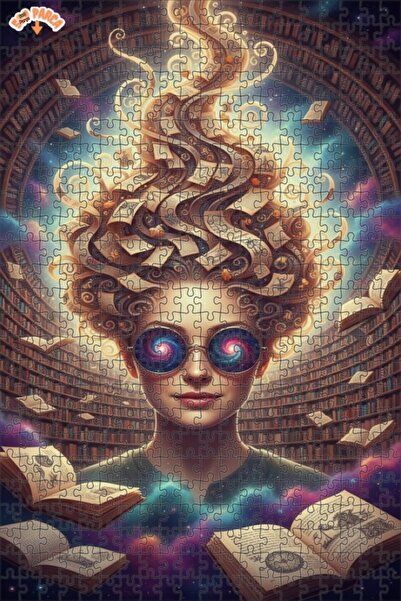 Teona Ahşap Magical Book-Haired Woman Oil Painting Look Art Puzzle 500 Pieces...