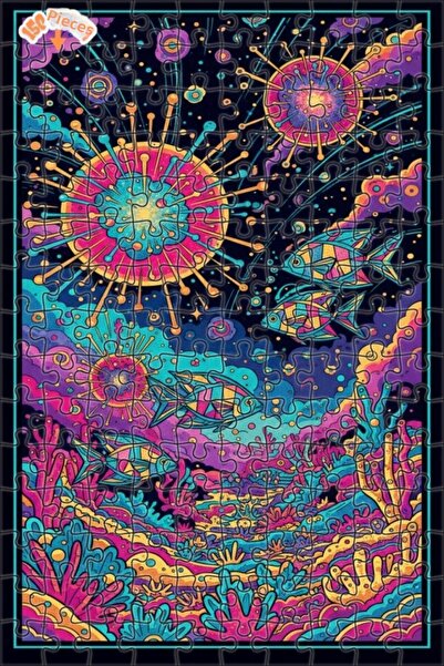 Teona Ahşap لغز خشبي ملون ذو طبقتين على شكل عالم تحت الماء 150 قطعة 20x30