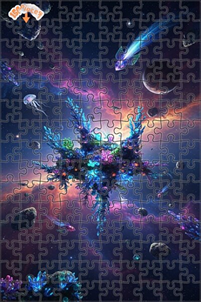 Teona Ahşap Fantastic Space Jellyfish and Coral Island Double-Layer Framed Wo...