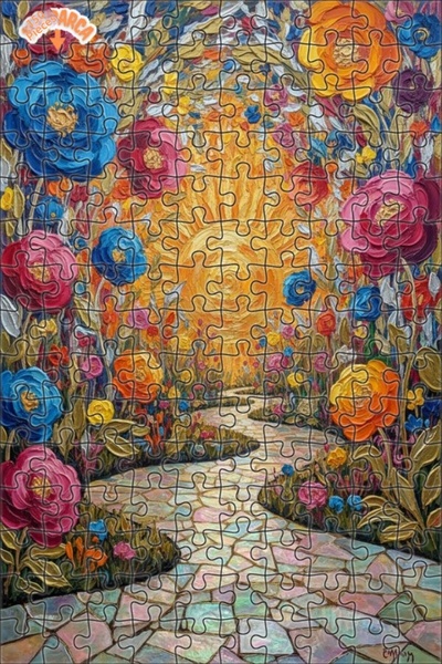 Teona Ahşap Sunny Garden Path Oil Painting Look Wooden Puzzle 150 Pieces 20X30