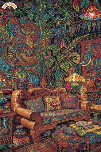 Teona Ahşap لغز خشبي بتصميم منزل الغابة الاستوائية مع رسم زيتي 1000 قطعة 70x50