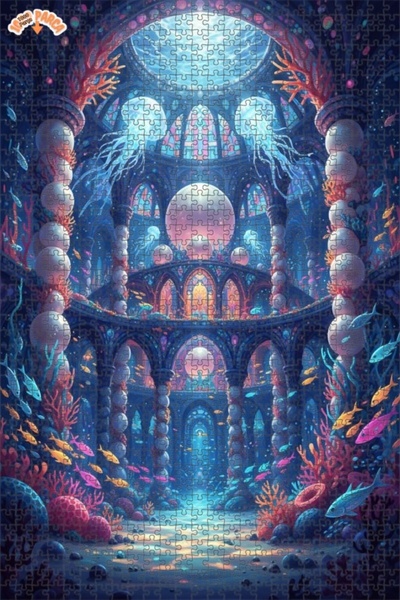 Teona Ahşap Mysterious Underwater Palace Watercolor Look Wooden Puzzle 1000 P...