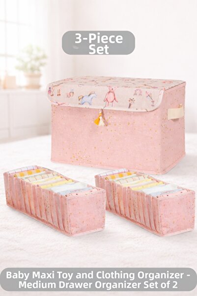 PONÇİK BEBEK مجموعة تنظيم وتخزين مكونة من 2 قطعة، منظم أدراج أكورديون وصندوق ...