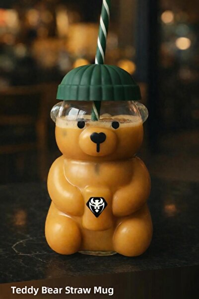 Mim Life كوب بيرستا الزجاجي مع غطاء أخضر وشفاطة