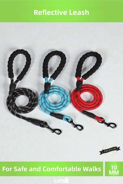 Letsii طوق مشي للكلاب عاكس للضوء 10 مم × 120 سم
