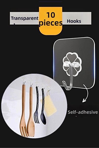 shopwave 10& # خطاف تعليق شفاف ذاتي اللصق قوي، منظم للحمام والمطبخ، لا يترك أ...