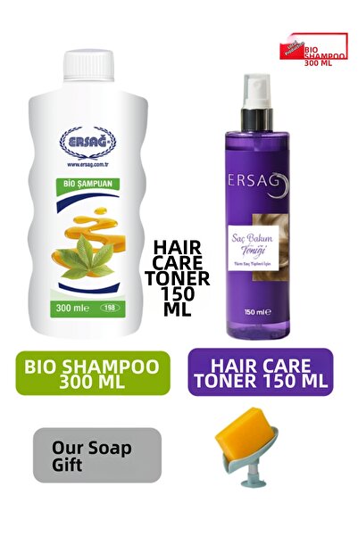 Ersağ Bio Shampoo 300 ml and Hair Care Tonic 150 ml - Our Soap Dispenser Gift...