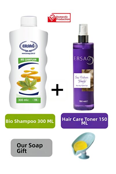 Ersağ Bio Shampoo 300 ml and Hair Care Tonic 150 ml - Our Soap Dispenser Gift...