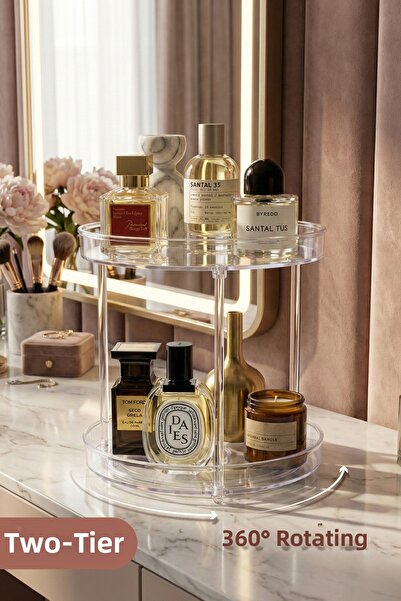 Vienev حامل مستحضرات التجميل للحمام ذو طبقتين قابل للدوران |   منظم توابل الم...