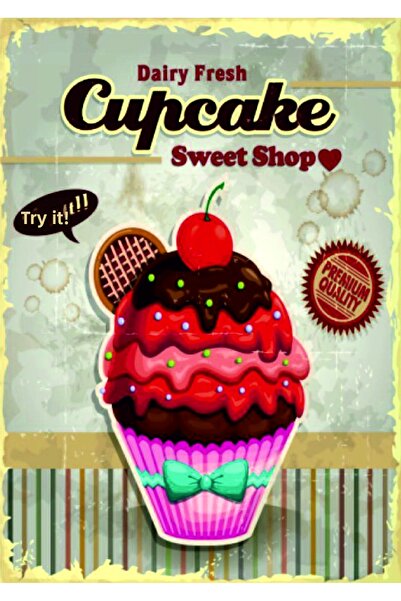 Lucena Decor de perete din lemn MDF cu design retro cupcake, semn decorativ p...