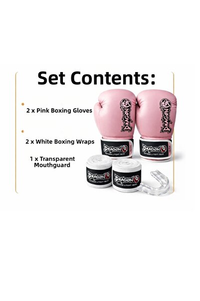 Dragondo Dragon Pink Boxing Gloves Set Bandage and Mouthguard Included Kick B...