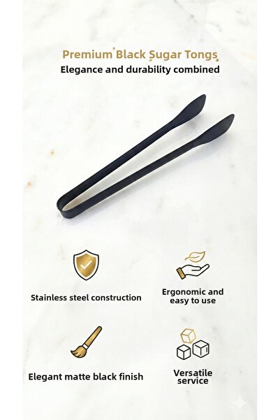 LOVYCO ملقط السكر الأسود غير اللامع من الفولاذ المقاوم للصدأ