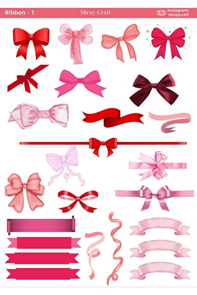 MirayDesign 1 Foaie de autocolante tematice cu panglici și funde – Jurnal și ...