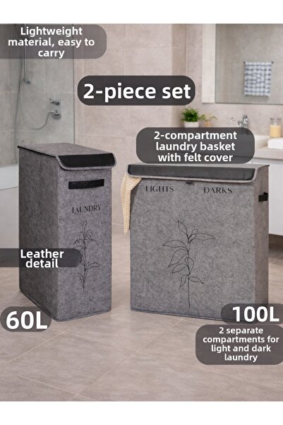 PONÇİK BEBEK Felt 2 Size Laundry Dirty Basket Multi-Purpose Toy Organizer Bas...