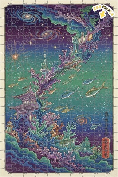 Teona Ahşap لغز خشبي على شكل مدن كونية تحت الماء مرسومة بالزيت 200 قطعة 25x35