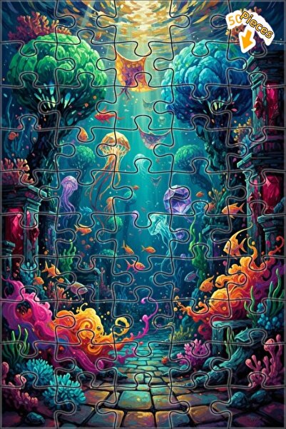 Teona Ahşap لغز خشبي بمظهر لوحة زيتية لملكة تحت البحر الخيالية، 50 قطعة، 15×25