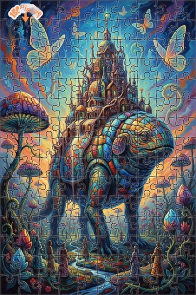 Teona Ahşap Fantastic Travel Dinosaur Castle Watercolor Double-Layered Framed...