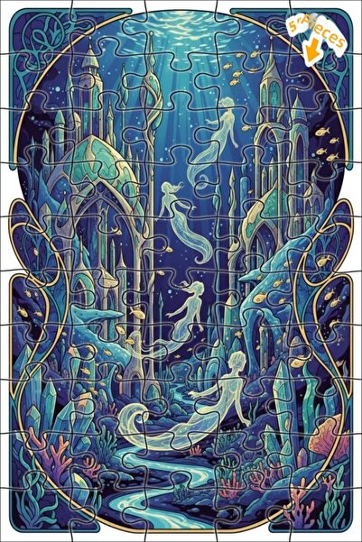 Teona Ahşap لغز خشبي مؤطر من طبقتين بتصميم حكاية حورية البحر 50 قطعة 15x25