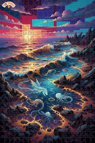 Teona Ahşap لوحة زيتية لخيال التنانين البحرية السحرية 500 قطعة مقاس 50x30