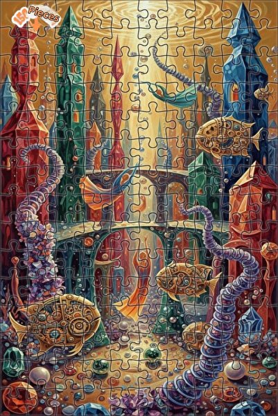 Teona Ahşap لغز خشبي بمظهر لوحة زيتية لمدينة تحت الماء رائعة 150 قطعة 20×30