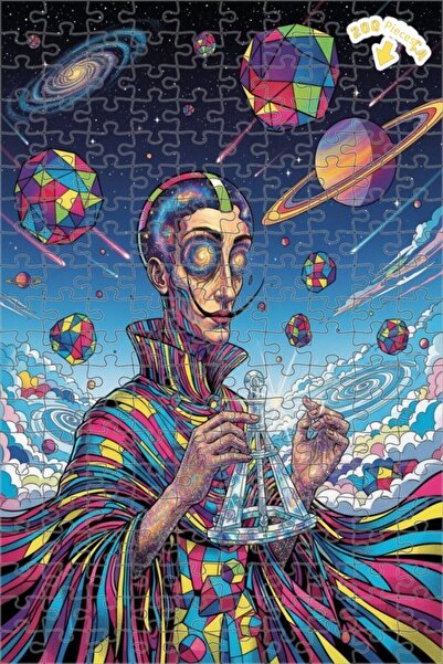 Teona Ahşap لغز خشبي مؤطر ذو طابقين بتصميم فني هندسي ملون لمناظر فضائية بواقع...