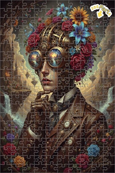 Teona Ahşap لغز خشبي مؤطر ذو طبقتين بتصميم فيكتوري ستيمبانك مزين بالزهور وصور...