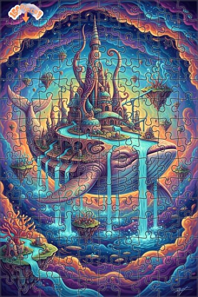 Teona Ahşap Fairy Tale Giant Whale Castle Double Layer Framed Wooden Puzzle 1...