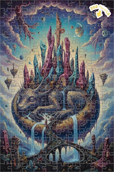 Teona Ahşap لغز خشبي مؤطر ذو طابقين بتصميم مدينة التنين الخيالية، مرسوم بالزي...