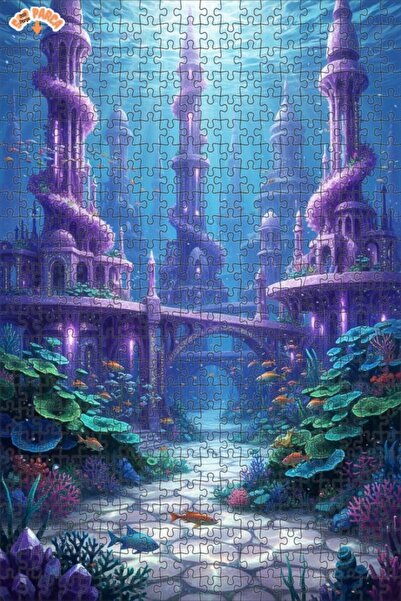 Teona Ahşap لغز خشبي بإطار ذو طابقين بمظهر لوحة زيتية لمدينة أطلنطيس الخيالية...