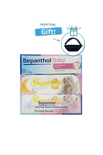 Bepanthol Baby Rash Prevention Cream 100 Gr + 2-Pack Wet Wipes + Waist Bag Gi...