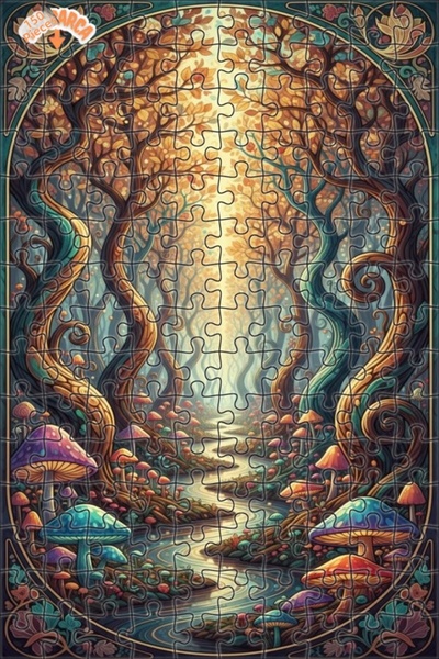 Teona Ahşap Magical Forest River Oil Painting Look Framed Wooden Puzzle 150 P...