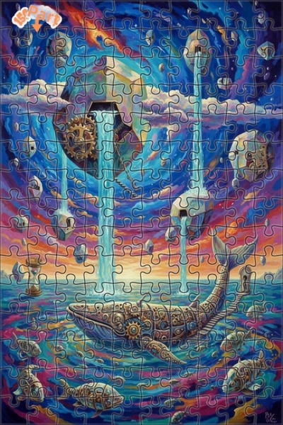 Teona Ahşap Mechanical Whale Dream Oil Painting Lookalike Double Layer Framed...