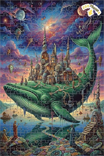 Teona Ahşap لغز خشبي بإطار مزدوج الطبقات بمظهر لوحة زيتية لمدن الحيتان الخيال...