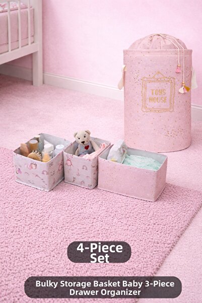 PONÇİK BEBEK Baby Bagged Basket Baby Clothes & Toy Storage Box 3-Piece Baby D...