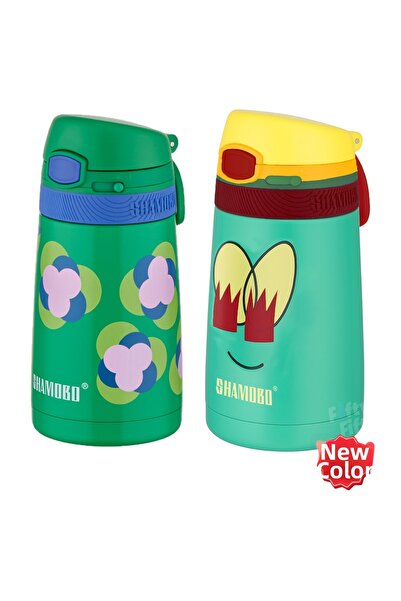 Shamobo طقم من 2 ترمس فولاذي مع شفاطة 350 مل - عزل حراري لمدة 6 ساعات-