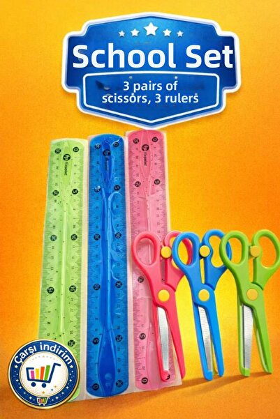 nistabolje Set școlar (3 bucăți foarfece școlare pentru copii cu vârf tocit +...