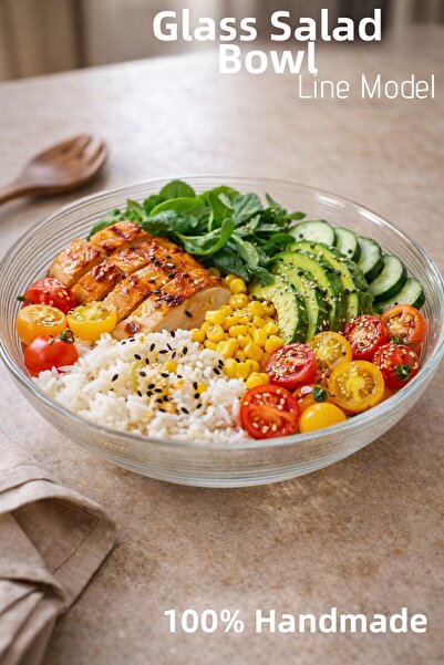 Nandy Home Sticlă lucrată manual, Bol model Line de 19 cm - Bol pentru salată...